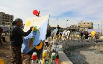 Artists in Neim Square organised ‘’Art against war” exhibition